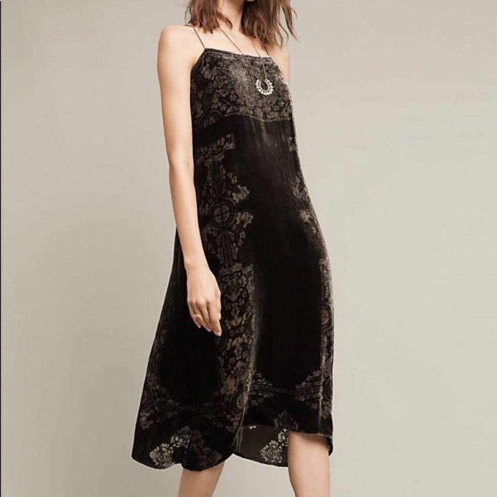 SOLD nwot anthropologie green velvet slip dress - Picture 2 of 3